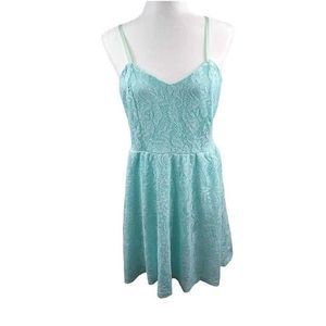 No Boundaries A Line Dress Womens Green Floral Lined Sleeveless Lace L NWT